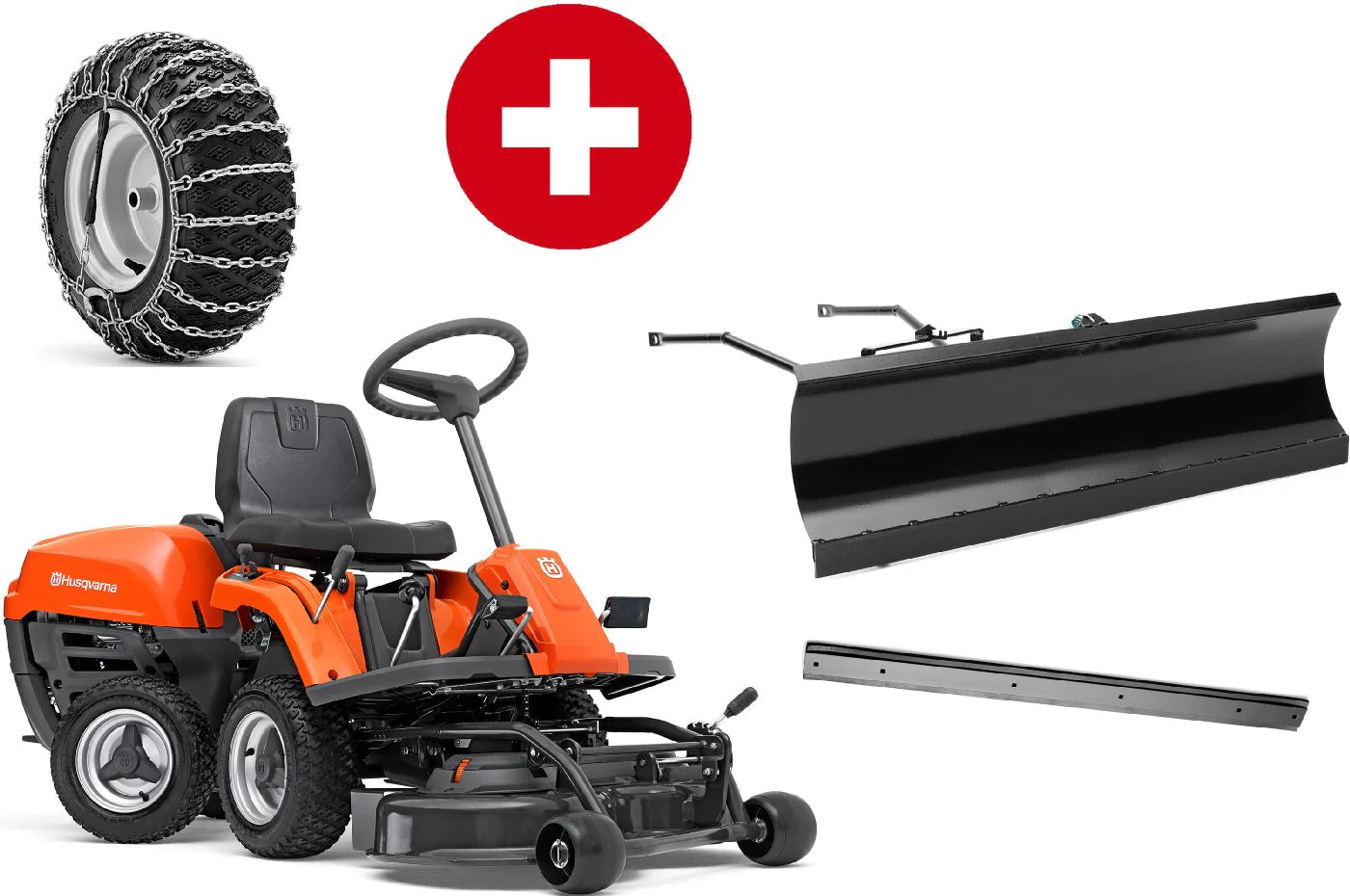 1-28.jpg Husqvarna Frontmäher R 112C mit Mähdeck Combi 85 – Winterpaket mit Schneeschild, Gummileiste und Schneeketten – Modell 2023 – Bild 1
