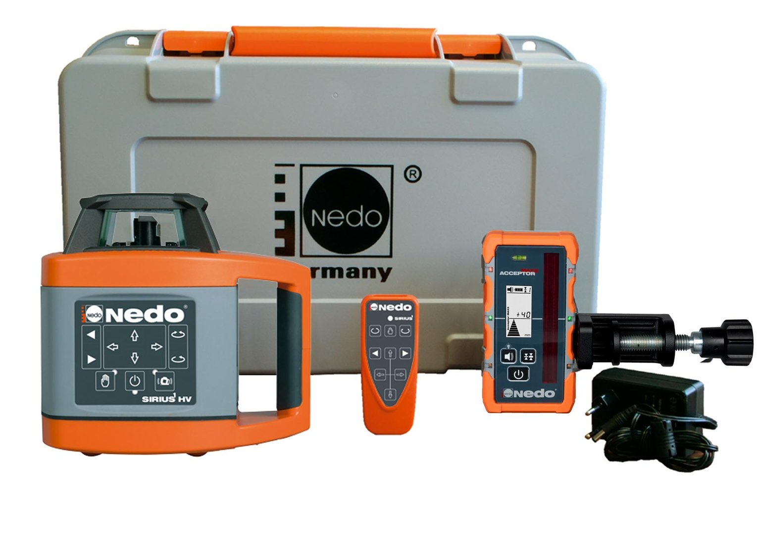 Sirius_1_HV_Acceptor_MAXX.jpg NEDO SIRIUS 1 HV (MAXX) im Set mit Kurbelstativ und Flexilatte – Rotationslaser horizontal vertikal - Image 1