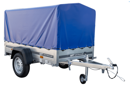 Anhänger Garden Trailer 200 KIPP 200×106 cm 750 kg [mit Hochspriegel, blauer Hochplane und Stützrad]-Neu