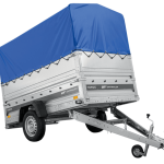 Autotransportanhänger 230×125 UNITRAILER FORCE 230 KIPP mit BIS-Seitenwänden, H-800-Rahmen und blauer Plane-Neu