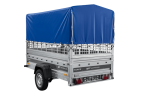 Autotransportanhänger auf Federn 230×125 UNITRAILER FORCE 230/R KIPP mit Gitterwänden, H-800 Rahmen und blauer Plane-Neu - Image 3