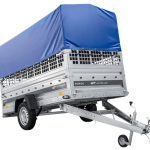 Autotransportanhänger auf Federn 264×125 UNITRAILER FORCE 264/R KIPP mit Gitterwänden, H-800 Rahmen und blauer Plane-Neu