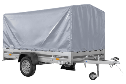 Autotransportanhänger auf Federn 264×150 UNITRAILER GARDEN 265/R KIPP mit H-1100 Rahmen und grauer Plane-Neu