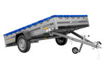 Einachsanhänger 264×150 UNITRAILER GARDEN 265 KIPP mit einem Flachplanenträger und blauer Plane-Neu