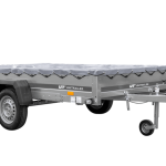 Einachsiger Anhänger auf Blattfedern 264×150 UNITRAILER GARDEN 265/R KIPP mit H-0-Rahmen und grauer Plane-Neu