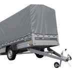 Einachsiger Anhänger mit Blattfedern 264×125 UNITRAILER FORCE 264/R KIPP mit H-1100 Rahmen und grauer Plane-Neu