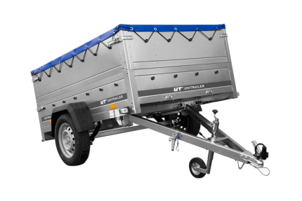 Leichtanhänger auf Blattfedern 200×125 UNITRAILER GARDEN 201/R KIPP mit BIS-Seiten, H-0-Rahmen und blauer Plane-Neu