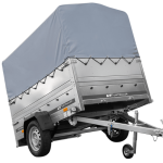 Leichtanhänger auf Blattfedern 200×125 UNITRAILER GARDEN 201/R KIPP mit BIS-Seiten, H-800-Rahmen und grauer Plane-Neu