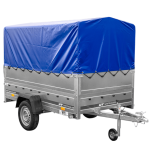PKW-Anhänger 230×125 UNITRAILER GARDEN 230 FD mit BIS-Bordwänden, H-800-Gestell und blauer Plane-Neu