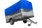 PKW-Anhänger 264×150 UNITRAILER GARDEN 265 KIPP mit Gitteraufsatz, Hochspriegel H-800 und blauer Plane-Neu