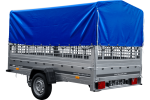 PKW-Anhänger 264×150 UNITRAILER GARDEN 265 KIPP mit Gitteraufsatz, Hochspriegel H-800 und blauer Plane-Neu – Bild 4