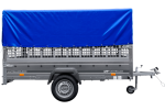 PKW-Anhänger 264×150 UNITRAILER GARDEN 265 KIPP mit Gitteraufsatz, Hochspriegel H-800 und blauer Plane-Neu – Bild 9