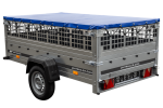 Pkw Transport Anhänger 230×125 Garden Trailer 230 KIPP mit Laubgitteraufsatz, blauer Flachplane, Planenträgern und Stützrad-Neu - Image 3