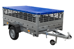 Pkw Transport Anhänger 230×125 Garden Trailer 230 KIPP mit Laubgitteraufsatz, blauer Flachplane, Planenträgern und Stützrad-Neu - Image 8