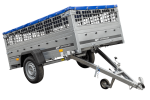 Pkw Transport Anhänger 230×125 Garden Trailer 230 KIPP mit Laubgitteraufsatz, blauer Flachplane und Stützrad-Neu