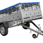 Pkw Transport Anhänger 230×125 Garden Trailer 230 KIPP mit Laubgitteraufsatz, blauer Flachplane und Stützrad-Neu